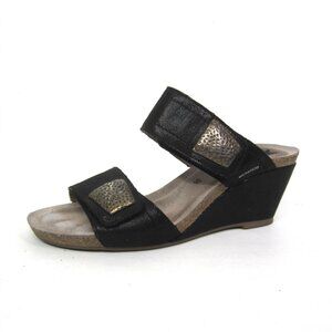 Mephisto Size 37 US 7 Solid Black Joceyln Wedge Sandals Women's Comfort Quality
